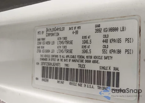 1999 Dodge Ram 2500 St из США, поврежденный, VIN 1B7KF2360XJ624971